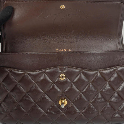 Chanel Jumbo Classic Double Flap Tasche aus braunem gestepptem Lammleder mit vergoldeter Hardware