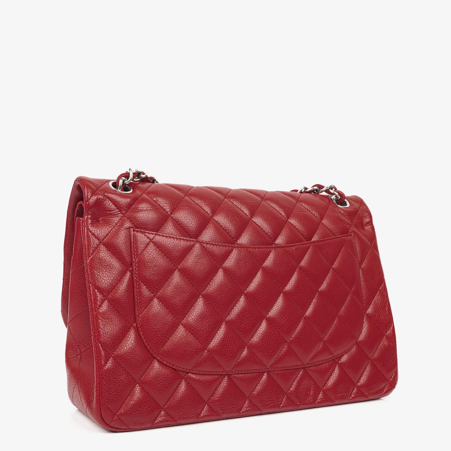 Chanel Jumbo Classic Double Flap Tasche aus rotem gestepptem Caviar-Leder mit silberfarbener Hardware