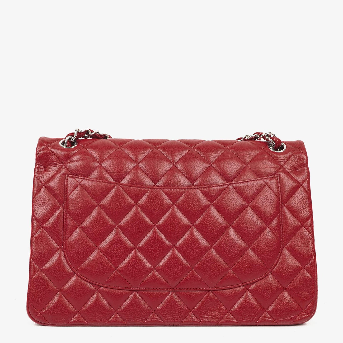 Chanel Jumbo Classic Double Flap Tasche aus rotem gestepptem Caviar-Leder mit silberfarbener Hardware