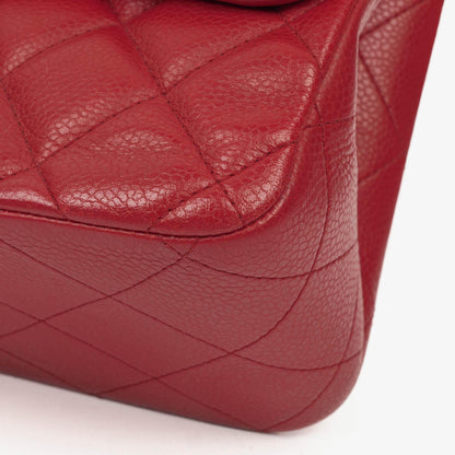 Chanel Jumbo Classic Double Flap Tasche aus rotem gestepptem Caviar-Leder mit silberfarbener Hardware