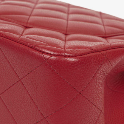 Chanel Jumbo Classic Double Flap Tasche aus rotem gestepptem Caviar-Leder mit silberfarbener Hardware