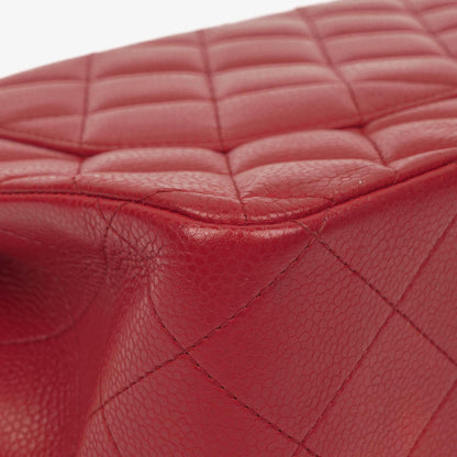 Chanel Jumbo Classic Double Flap Tasche aus rotem gestepptem Caviar-Leder mit silberfarbener Hardware