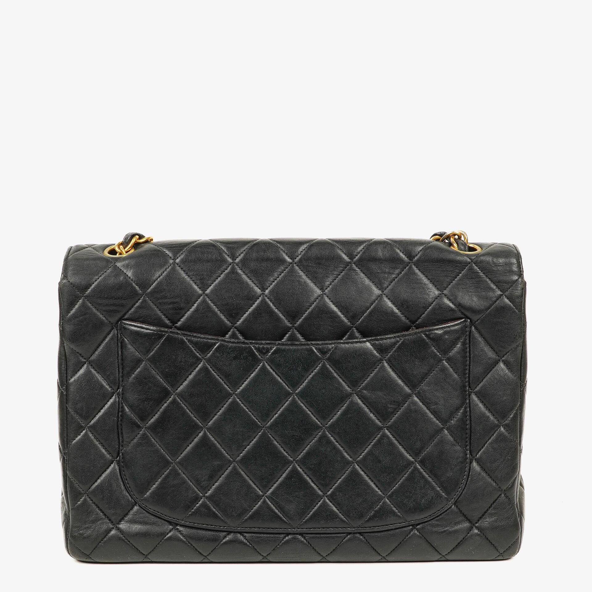 Chanel Jumbo Classic Single Flap Tasche aus schwarzem gestepptem Lammleder mit 24K vergoldeten Beschlägen
