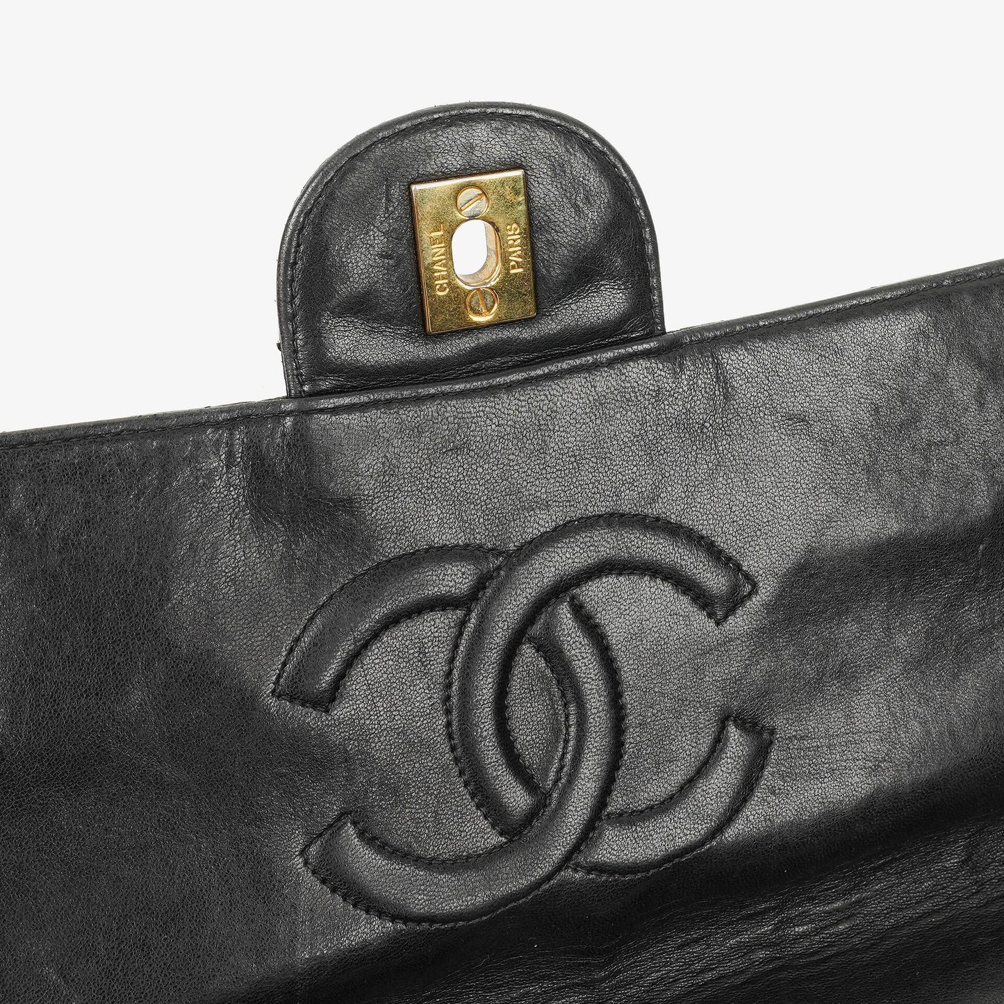 Chanel Jumbo Classic Single Flap Tasche aus schwarzem gestepptem Lammleder mit 24K vergoldeten Beschlägen