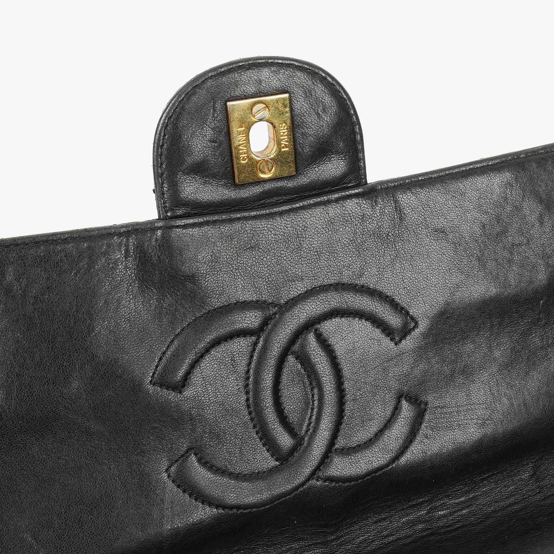 Chanel Jumbo Classic Single Flap Tasche aus schwarzem gestepptem Lammleder mit 24K vergoldeten Beschlägen