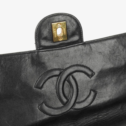 Chanel Jumbo Classic Single Flap Tasche aus schwarzem gestepptem Lammleder mit 24K vergoldeten Beschlägen