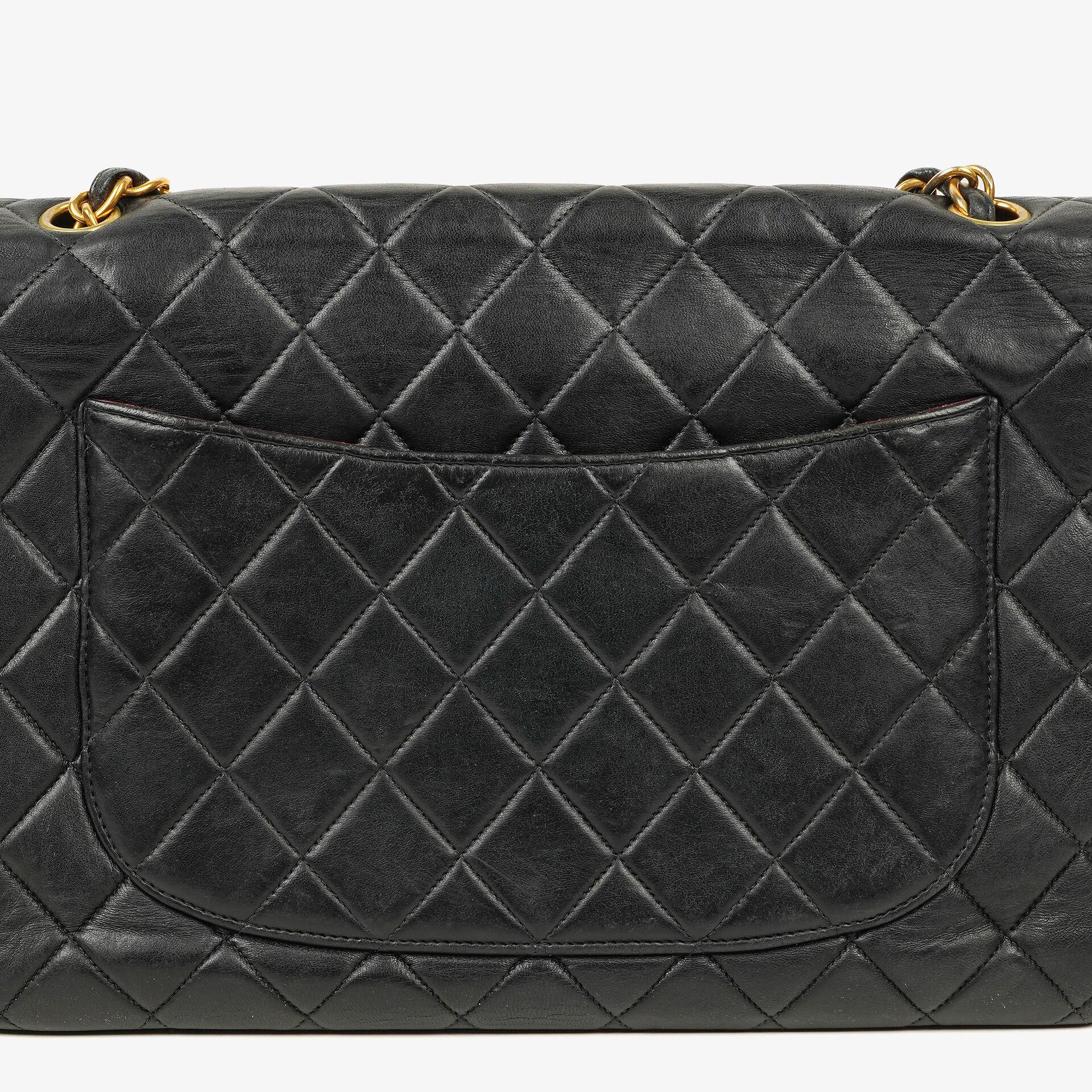 Chanel Jumbo Classic Single Flap Tasche aus schwarzem gestepptem Lammleder mit 24K vergoldeten Beschlägen