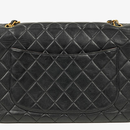 Chanel Jumbo Classic Single Flap Tasche aus schwarzem gestepptem Lammleder mit 24K vergoldeten Beschlägen
