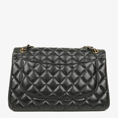 Chanel Jumbo Classic Single Flap Tasche aus schwarzem gestepptem Lammleder mit goldfarbenen Beschlägen