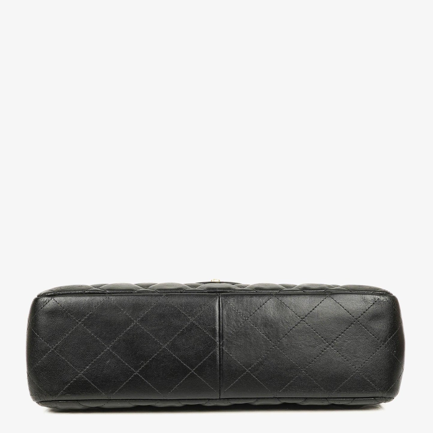 Chanel Jumbo Classic Single Flap Tasche aus schwarzem gestepptem Lammleder mit goldfarbenen Beschlägen