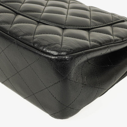 Chanel Jumbo Classic Single Flap Tasche aus schwarzem gestepptem Lammleder mit goldfarbenen Beschlägen
