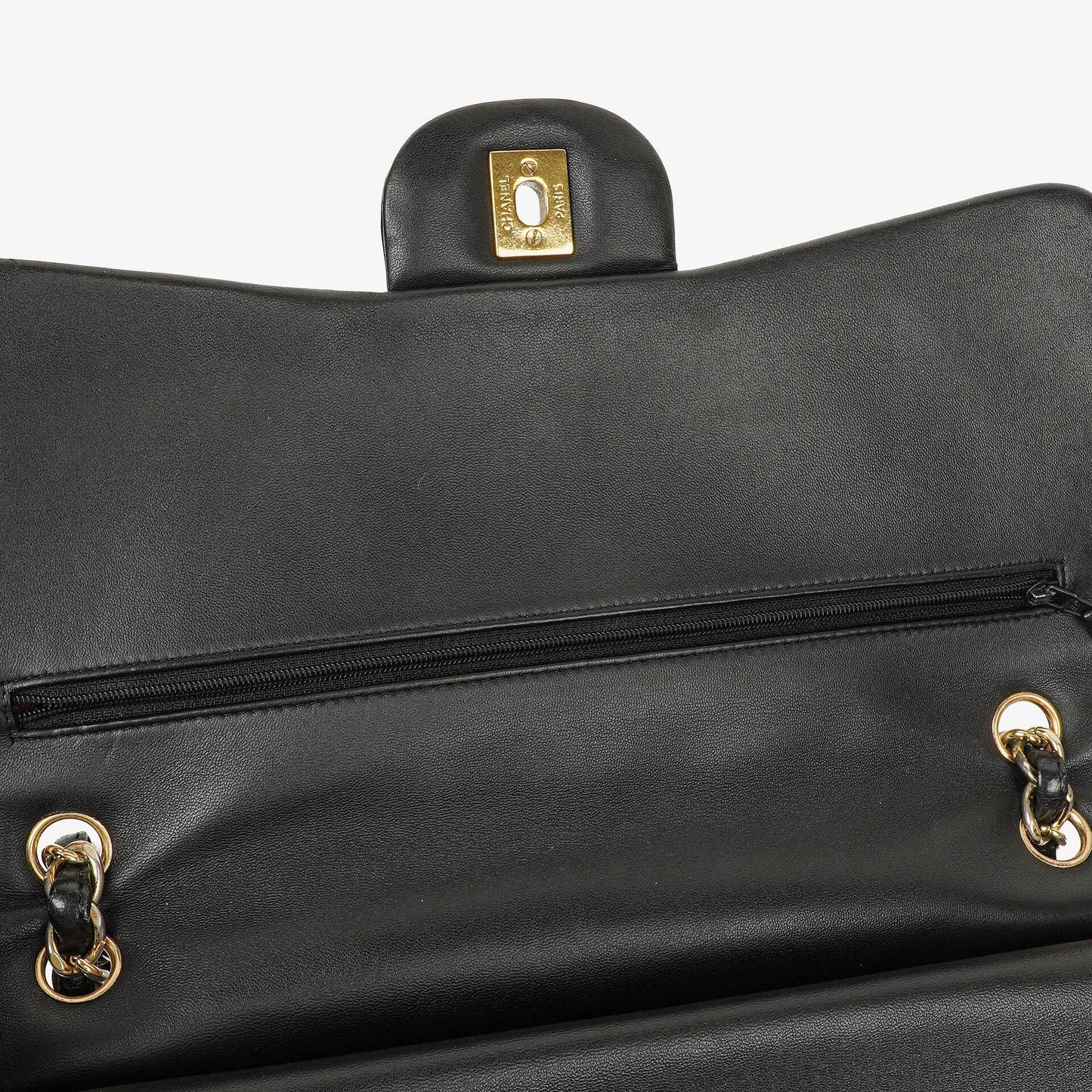 Chanel Jumbo Classic Single Flap Tasche aus schwarzem gestepptem Lammleder mit goldfarbenen Beschlägen