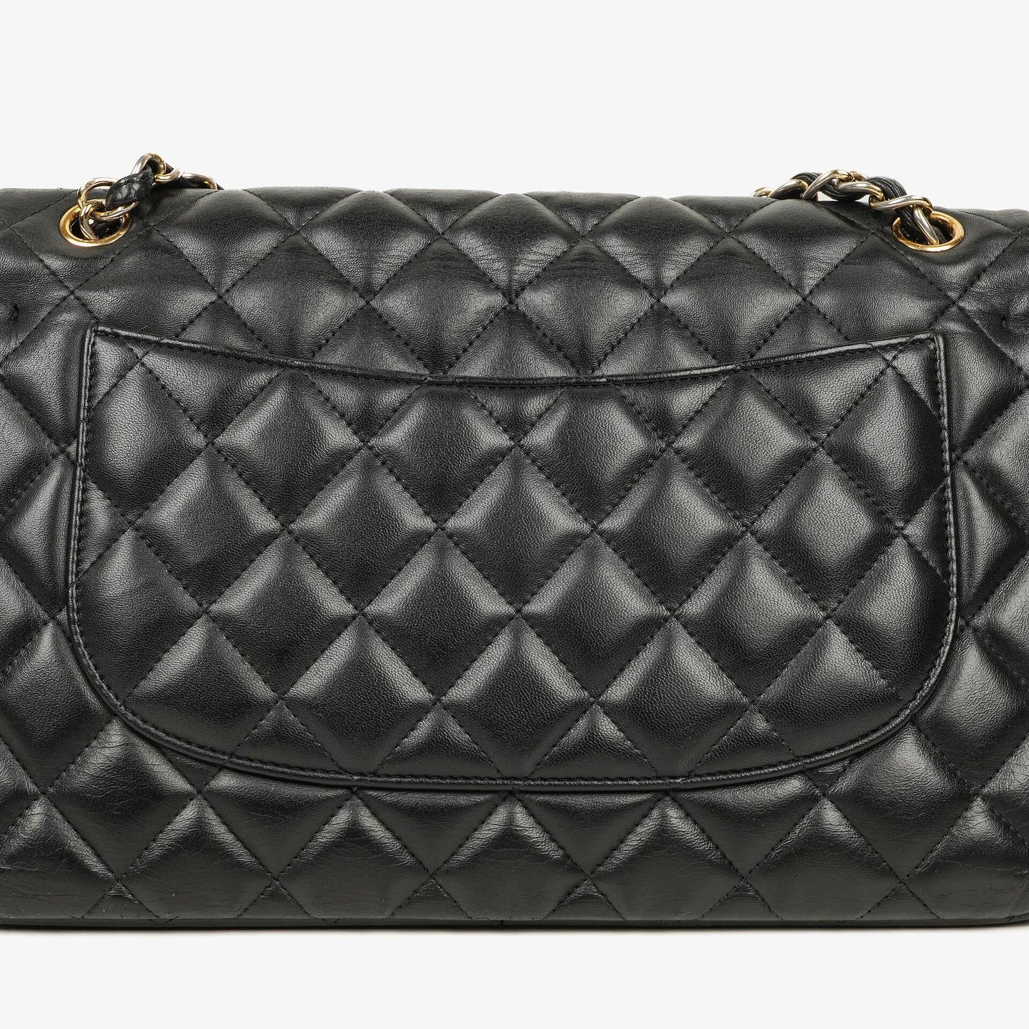 Chanel Jumbo Classic Single Flap Tasche aus schwarzem gestepptem Lammleder mit goldfarbenen Beschlägen