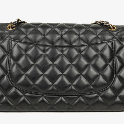 Chanel Jumbo Classic Single Flap Tasche aus schwarzem gestepptem Lammleder mit goldfarbenen Beschlägen