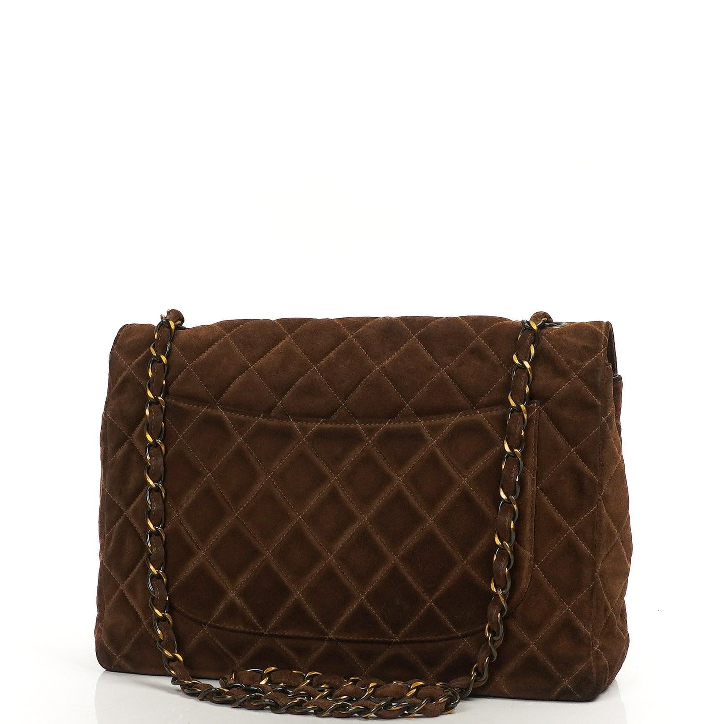 Chanel Jumbo Klassische Einzelklappen Tasche Braune Gequiltete Wildleder Mit Alter Goldbeschichtetem Zubehör