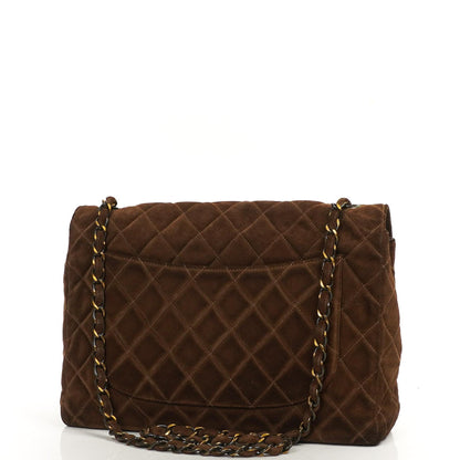 Chanel Jumbo Klassische Einzelklappen Tasche Braune Gequiltete Wildleder Mit Alter Goldbeschichtetem Zubehör