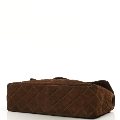 Chanel Jumbo Klassische Einzelklappen Tasche Braune Gequiltete Wildleder Mit Alter Goldbeschichtetem Zubehör