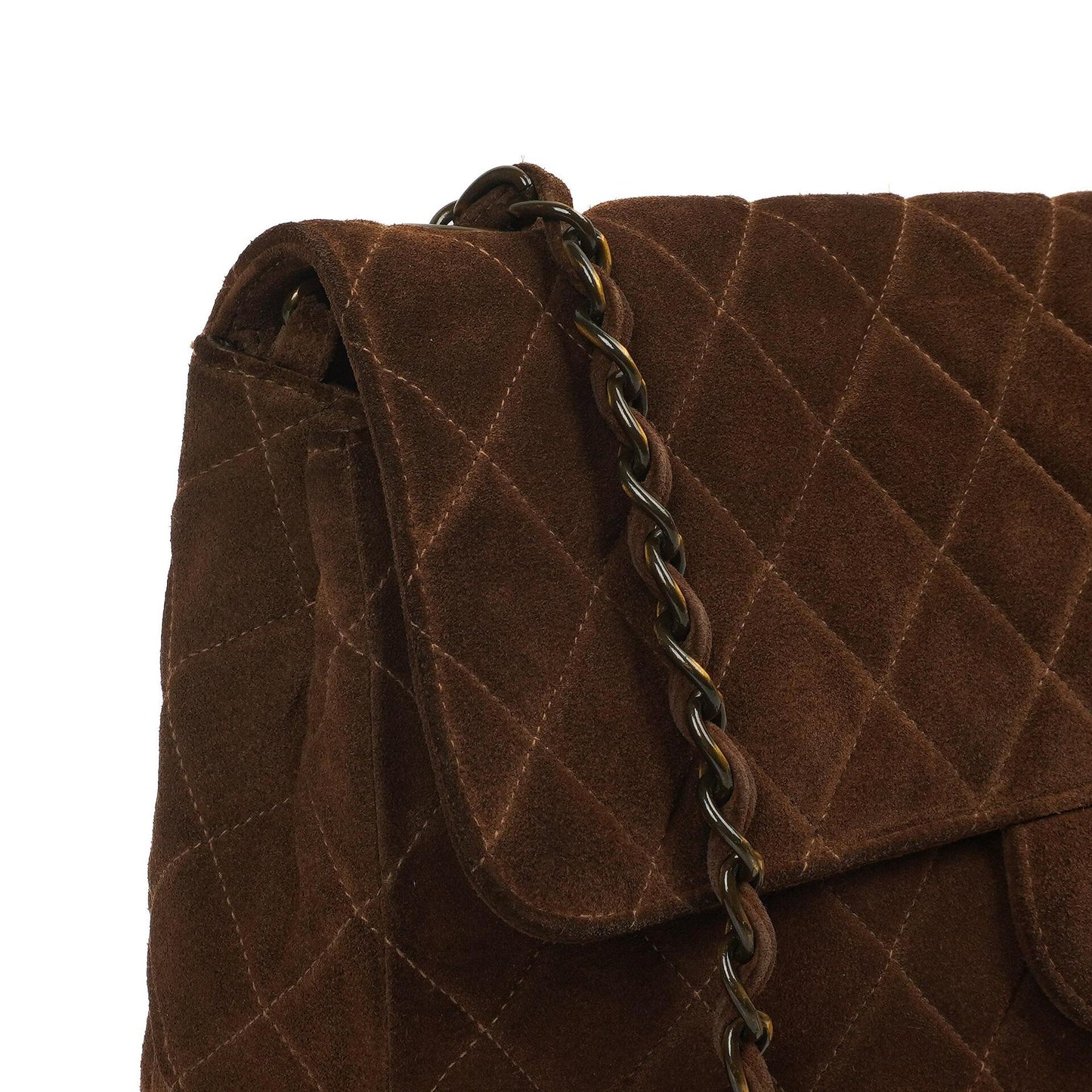 Chanel Jumbo Klassische Einzelklappen Tasche Braune Gequiltete Wildleder Mit Alter Goldbeschichtetem Zubehör