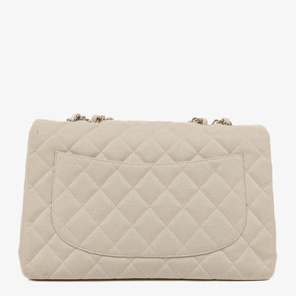 Chanel Jumbo Classic Single Flap Bag aus Jersey mit silberfarbenen Beschlägen