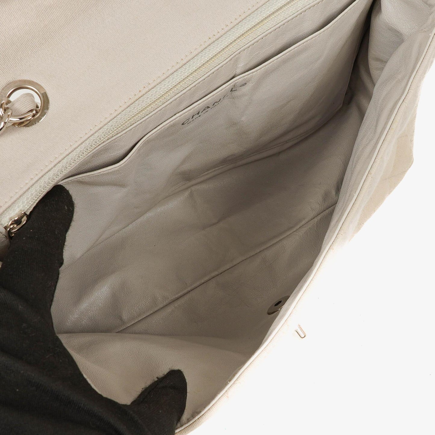 Chanel Jumbo Classic Single Flap Bag aus Jersey mit silberfarbenen Beschlägen