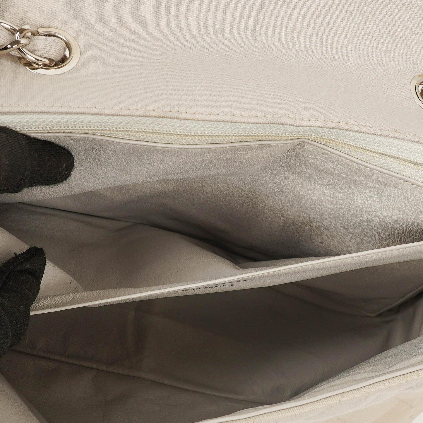 Chanel Jumbo Classic Single Flap Bag aus Jersey mit silberfarbenen Beschlägen