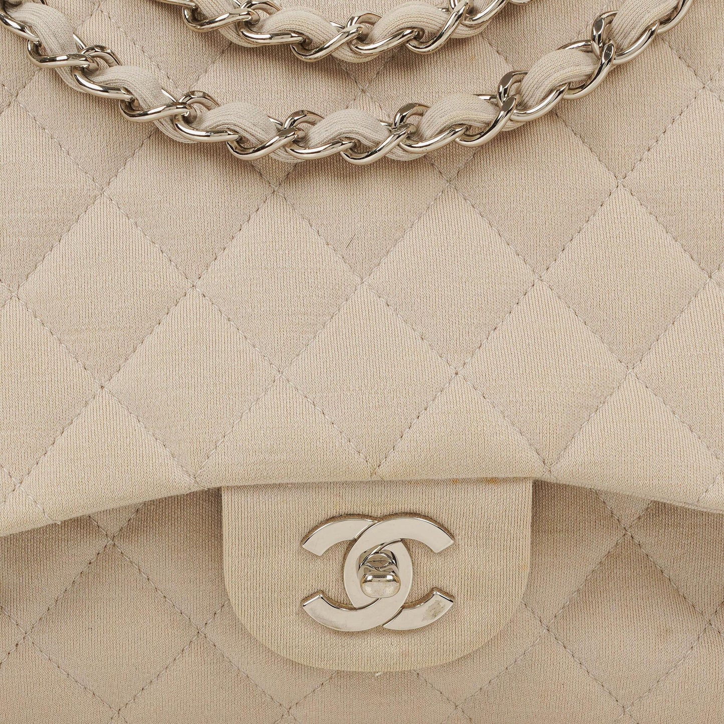 Chanel Jumbo Classic Single Flap Bag aus Jersey mit silberfarbenen Beschlägen