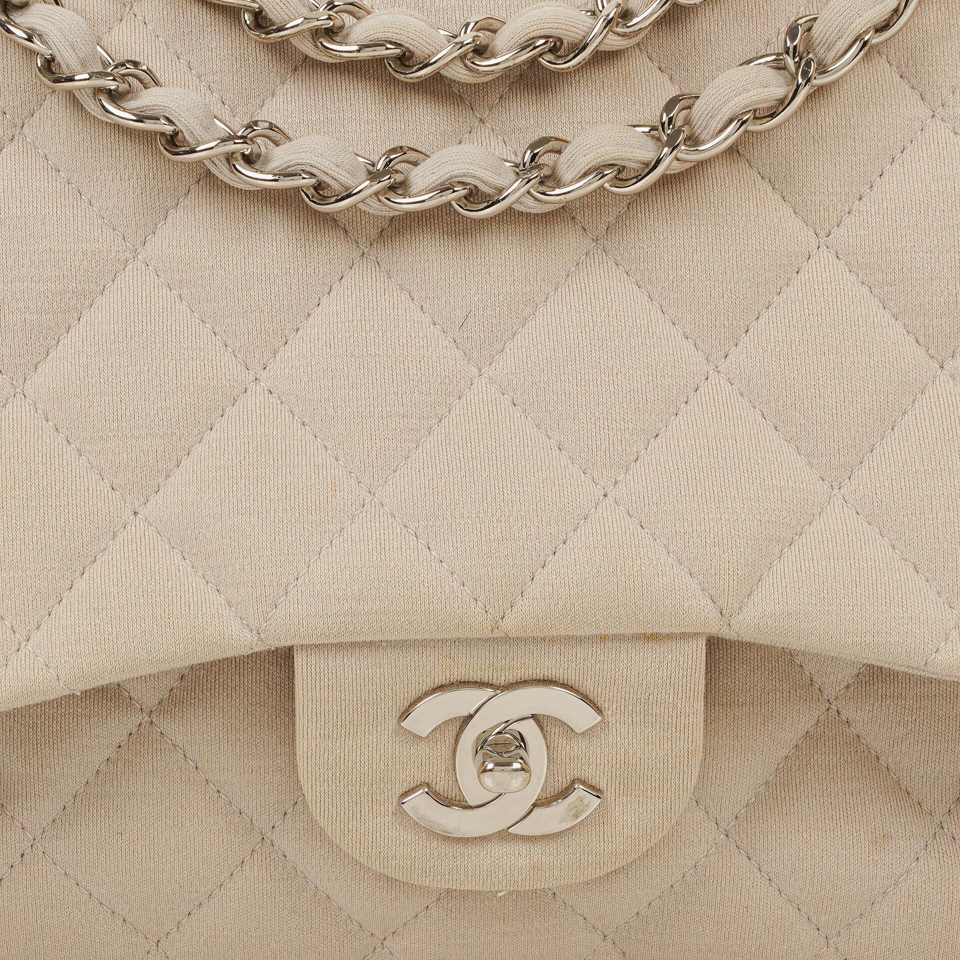 Chanel Jumbo Classic Single Flap Bag aus Jersey mit silberfarbenen Beschlägen