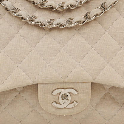 Chanel Jumbo Classic Single Flap Bag aus Jersey mit silberfarbenen Beschlägen