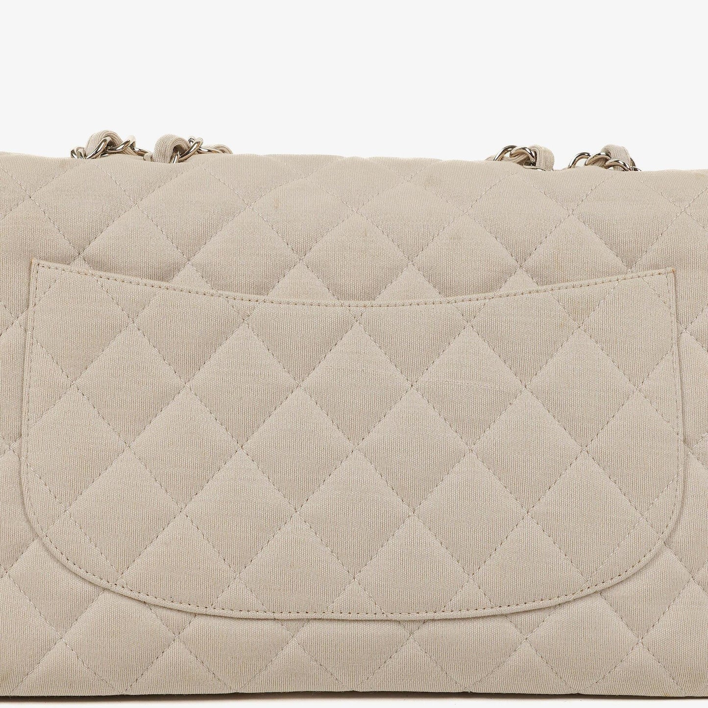 Chanel Jumbo Classic Single Flap Bag aus Jersey mit silberfarbenen Beschlägen