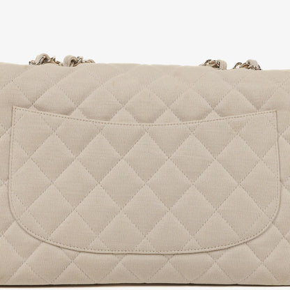 Chanel Jumbo Classic Single Flap Bag aus Jersey mit silberfarbenen Beschlägen