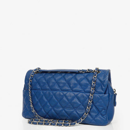 Chanel Jumbo Single Flap Tasche aus gestepptem Caviar-Leder mit silberfarbener Hardware
