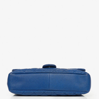 Chanel Jumbo Single Flap Tasche aus gestepptem Caviar-Leder mit silberfarbener Hardware
