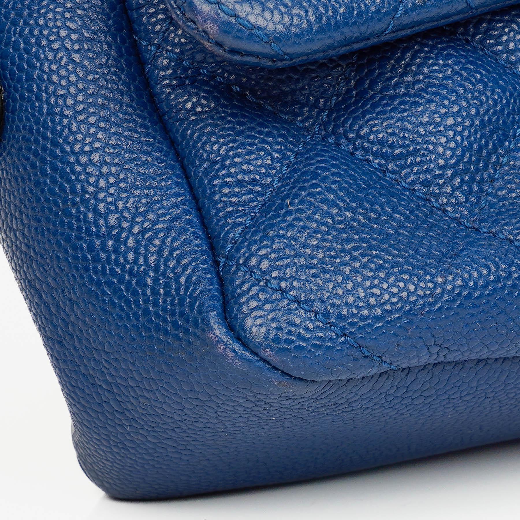 Chanel Jumbo Single Flap Tasche aus gestepptem Caviar-Leder mit silberfarbener Hardware