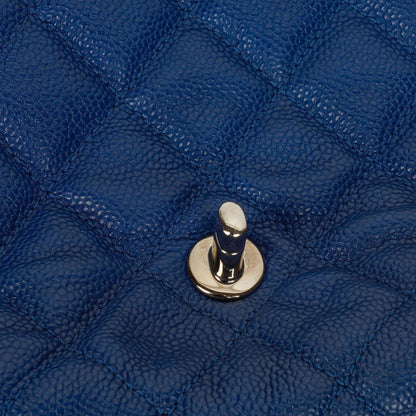 Chanel Jumbo Single Flap Tasche aus gestepptem Caviar-Leder mit silberfarbener Hardware