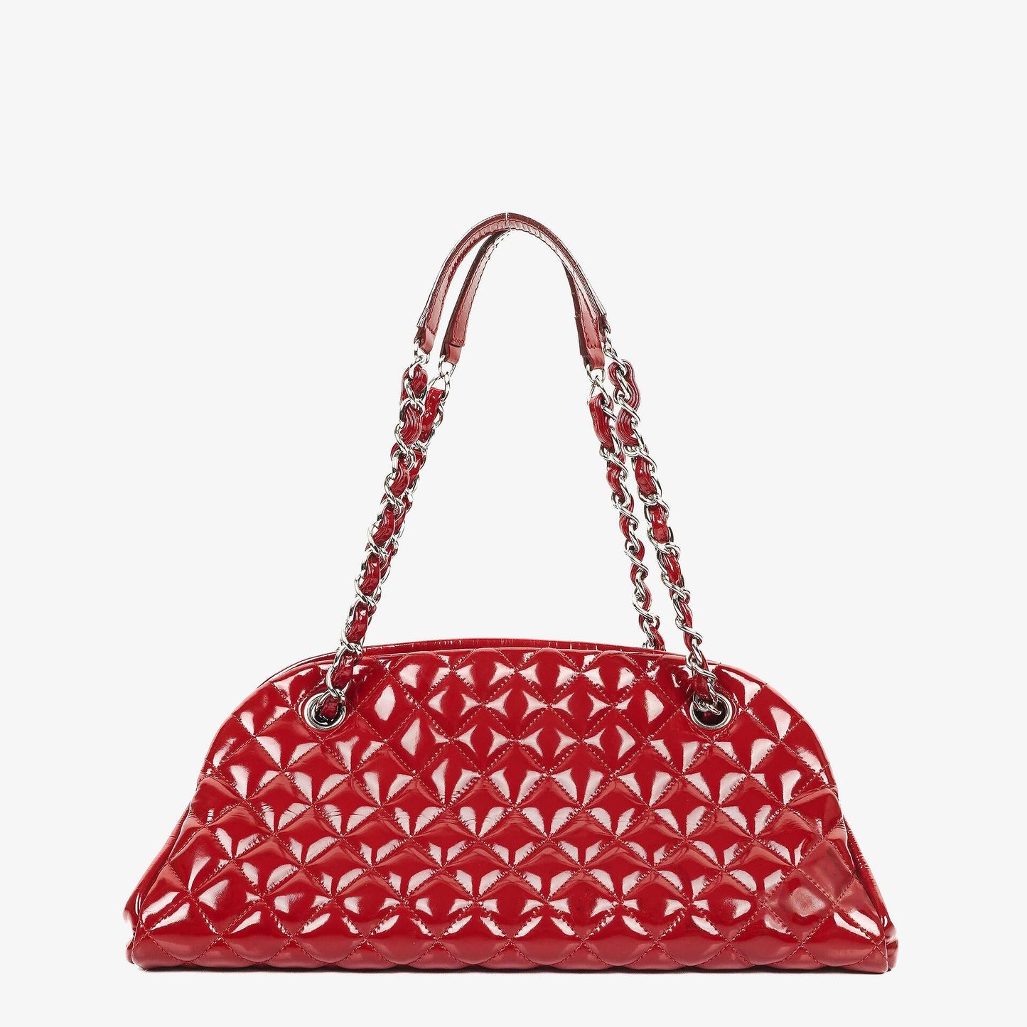 Chanel Just Mademoiselle Bowling Tasche aus rotem gestepptem Lackleder