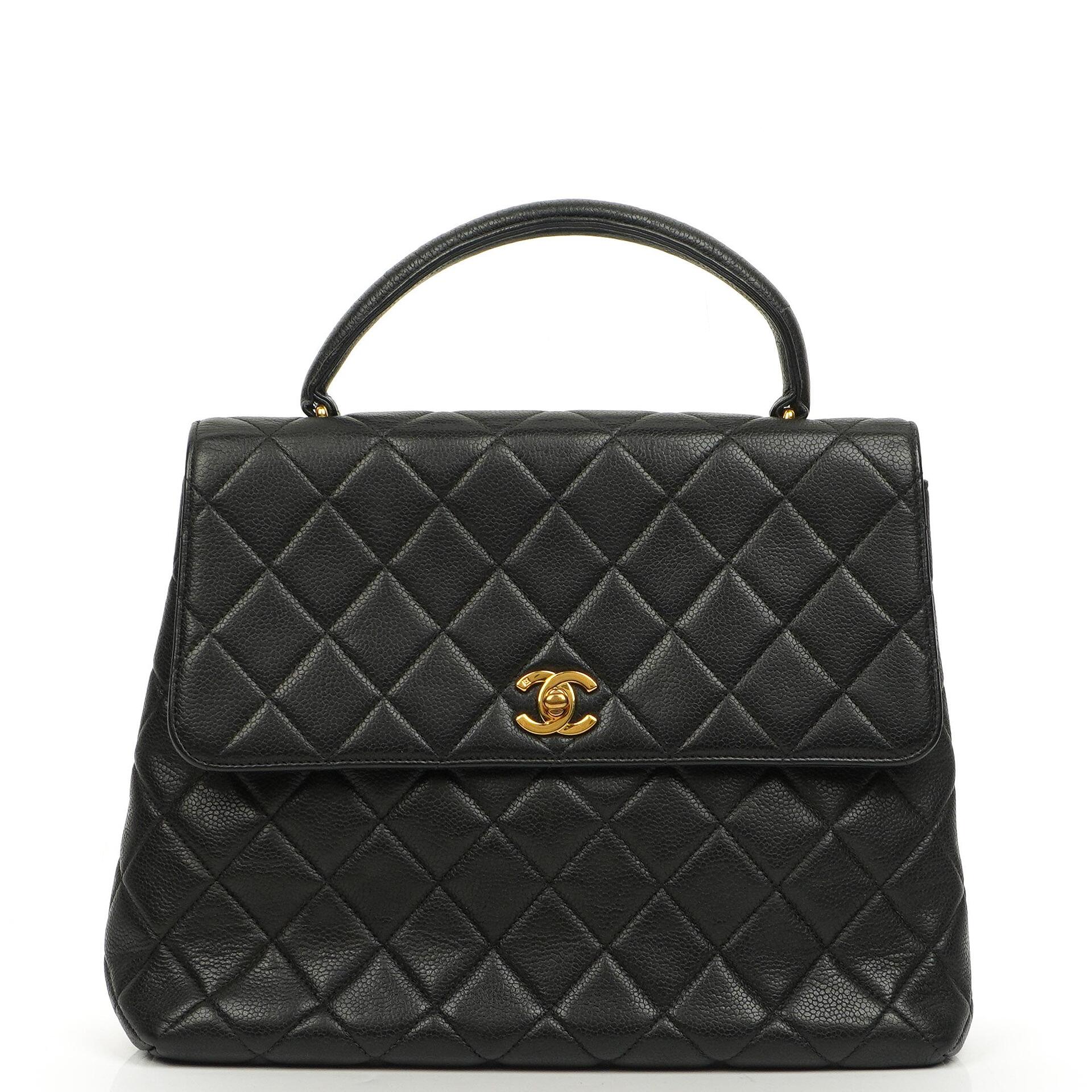 Chanel Kelly Schwarze Stepp-Caviar-Leder-Top-Handle-Tasche mit 24K vergoldeten Beschlägen, 1996-1997