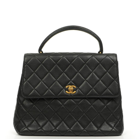 Chanel Kelly Schwarze Stepp-Caviar-Leder-Top-Handle-Tasche mit 24K vergoldeten Beschlägen, 1996-1997