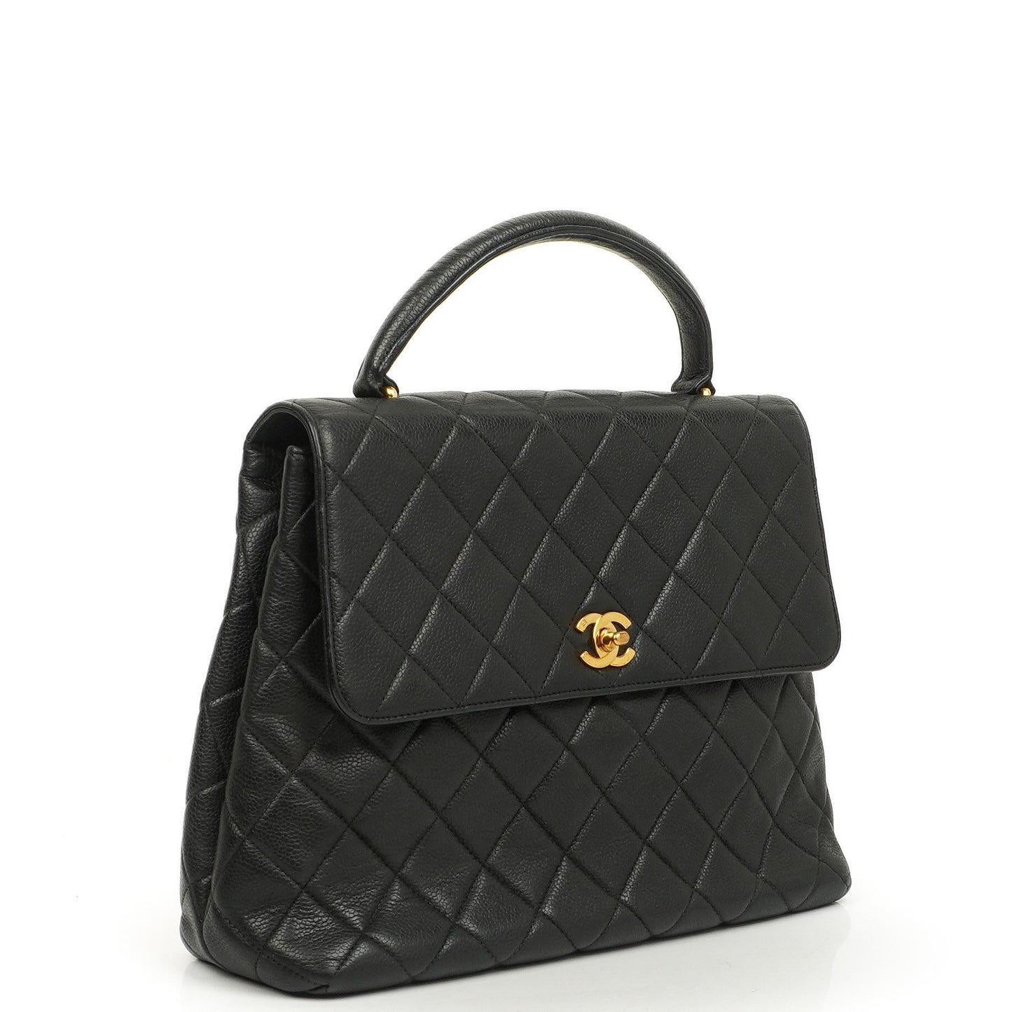 Chanel Kelly Schwarze Stepp-Caviar-Leder-Top-Handle-Tasche mit 24K vergoldeten Beschlägen, 1996-1997