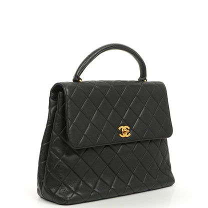Chanel Kelly Schwarze Stepp-Caviar-Leder-Top-Handle-Tasche mit 24K vergoldeten Beschlägen, 1996-1997