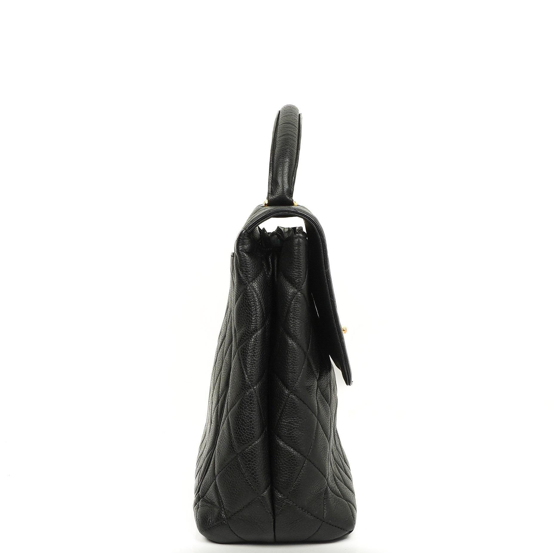 Chanel Kelly Schwarze Stepp-Caviar-Leder-Top-Handle-Tasche mit 24K vergoldeten Beschlägen, 1996-1997