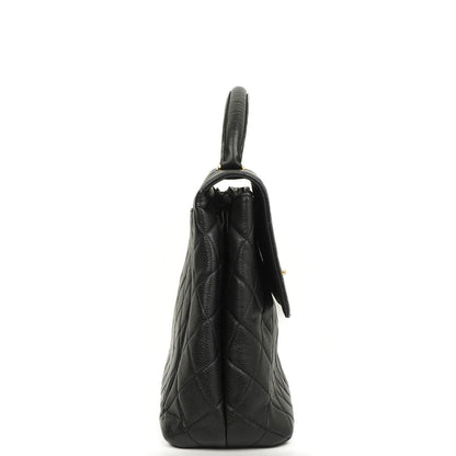 Chanel Kelly Schwarze Stepp-Caviar-Leder-Top-Handle-Tasche mit 24K vergoldeten Beschlägen, 1996-1997