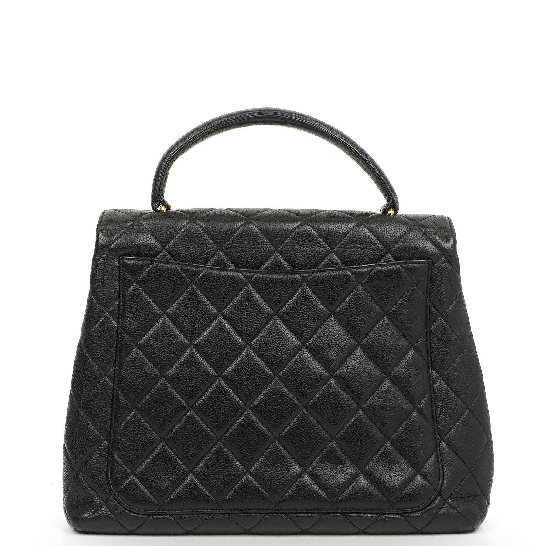 Chanel Kelly Schwarze Stepp-Caviar-Leder-Top-Handle-Tasche mit 24K vergoldeten Beschlägen, 1996-1997