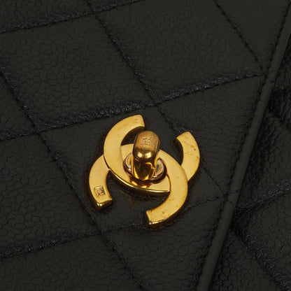 Chanel Kelly Schwarze Stepp-Caviar-Leder-Top-Handle-Tasche mit 24K vergoldeten Beschlägen, 1996-1997