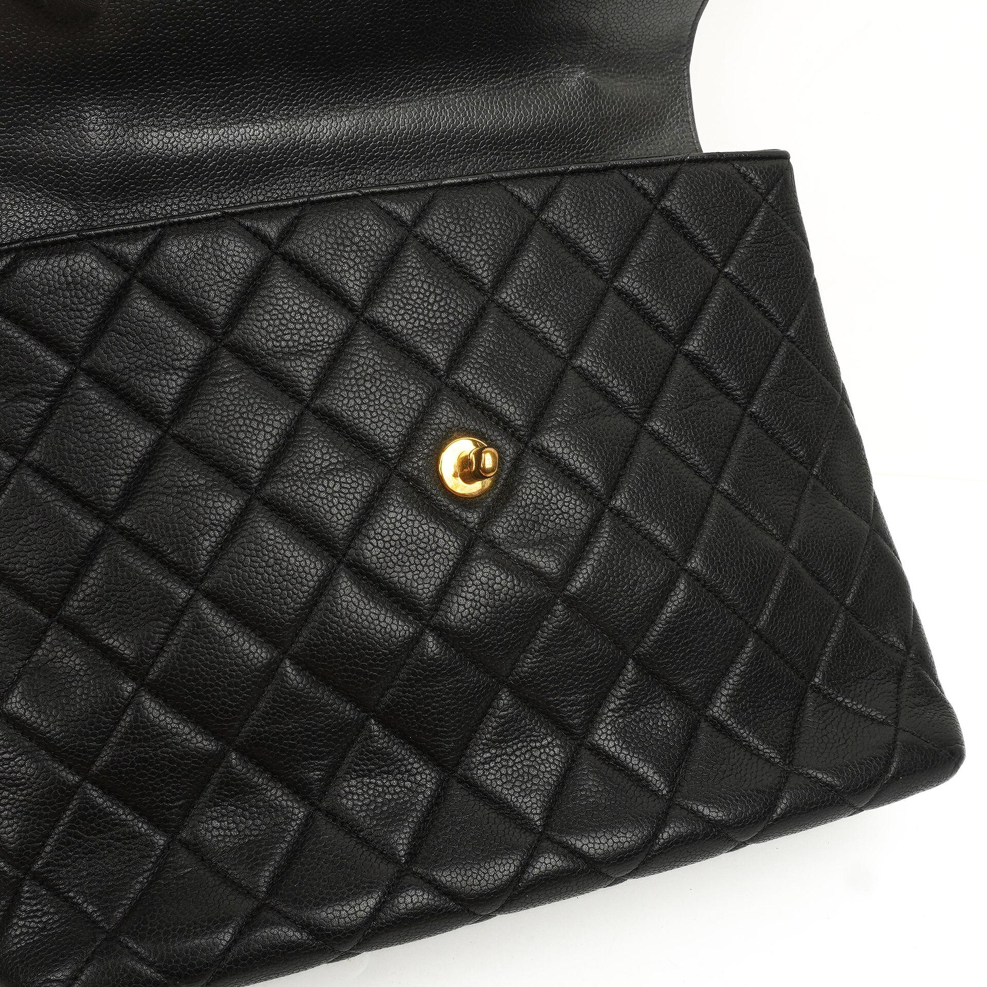 Chanel Kelly Schwarze Stepp-Caviar-Leder-Top-Handle-Tasche mit 24K vergoldeten Beschlägen, 1996-1997