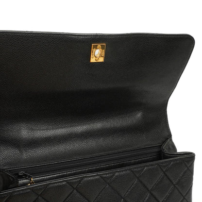 Chanel Kelly Schwarze Stepp-Caviar-Leder-Top-Handle-Tasche mit 24K vergoldeten Beschlägen, 1996-1997