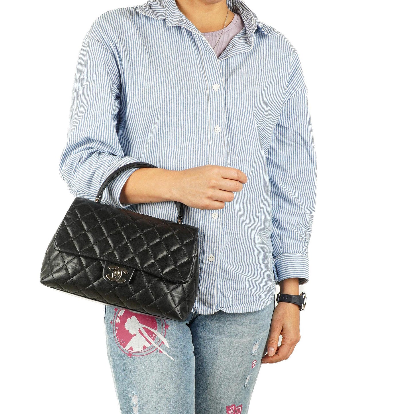 Chanel Kelly Medium aus schwarzem gestepptem Lammleder, 2005-2006