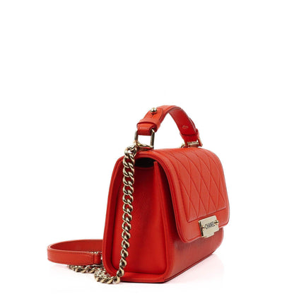 Chanel Label Click Flap Tasche aus rotem gestepptem Kalbsleder mit goldfarbenen Beschlägen