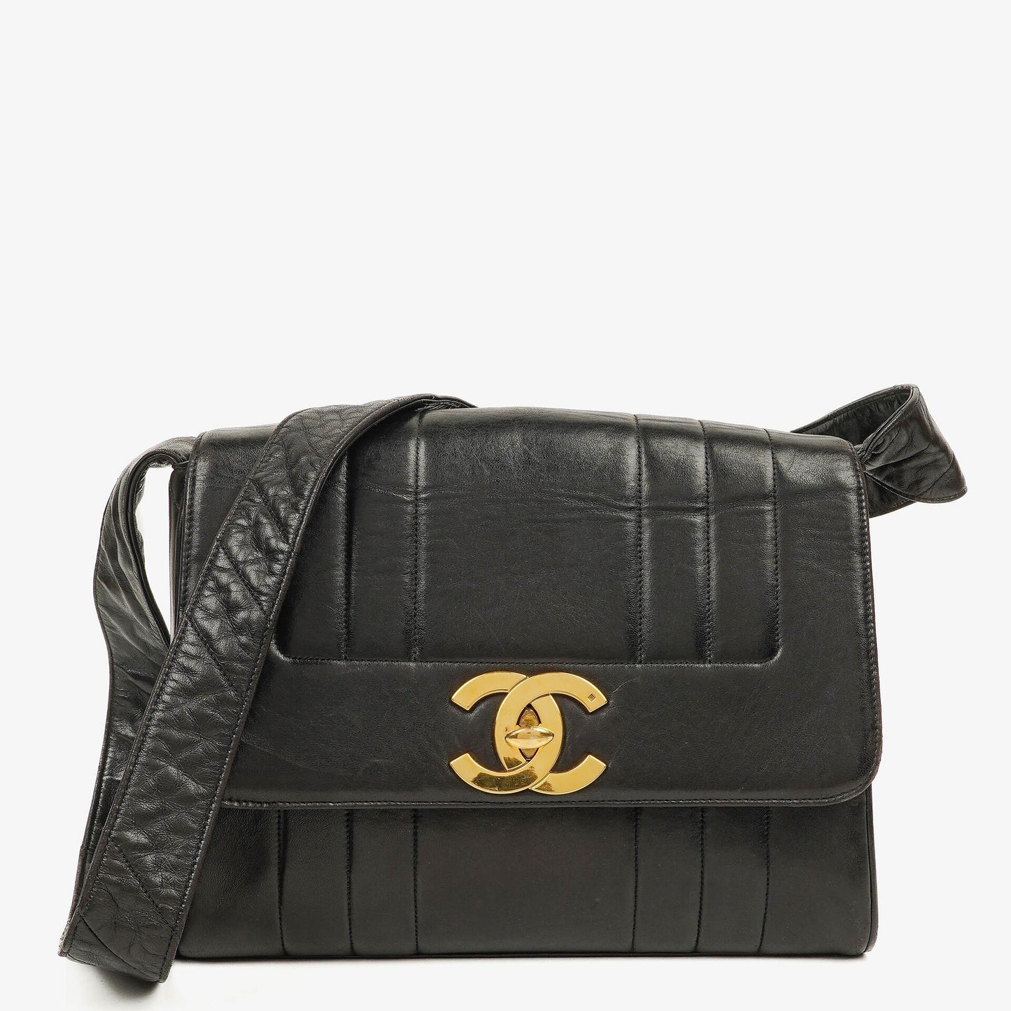 Chanel Lammleder Schwarz Vertikal Stepp Maxi CC Flap Schultertasche