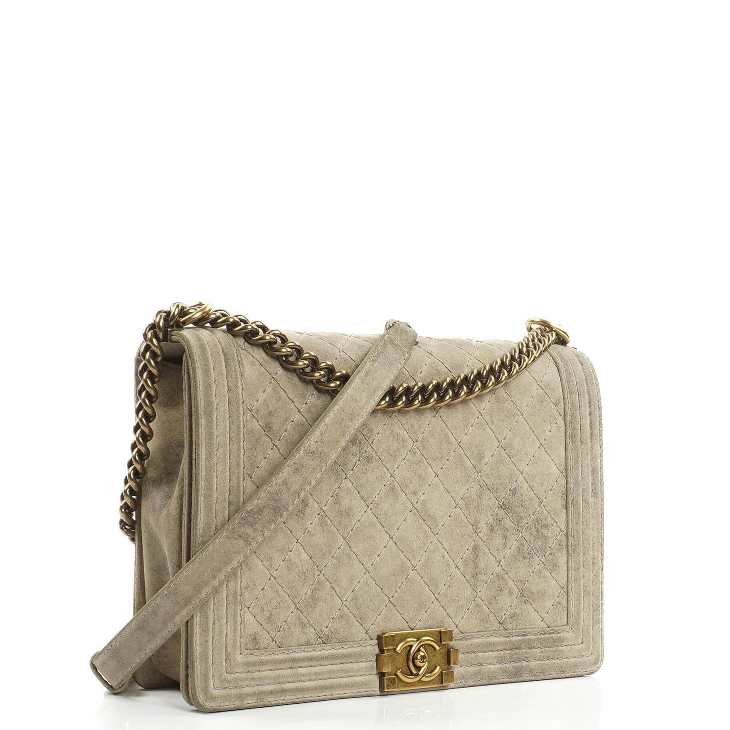 Chanel Große Boy 2013 Metiers D’Art Neutral Gepolsterte Abgenutzte Wildleder Flap Tasche mit Gealterten Goldbeschlägen