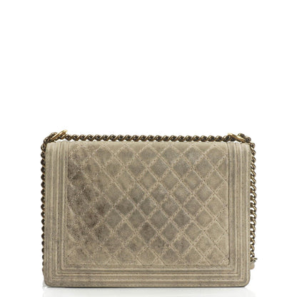 Chanel Große Boy 2013 Metiers D’Art Neutral Gepolsterte Abgenutzte Wildleder Flap Tasche mit Gealterten Goldbeschlägen